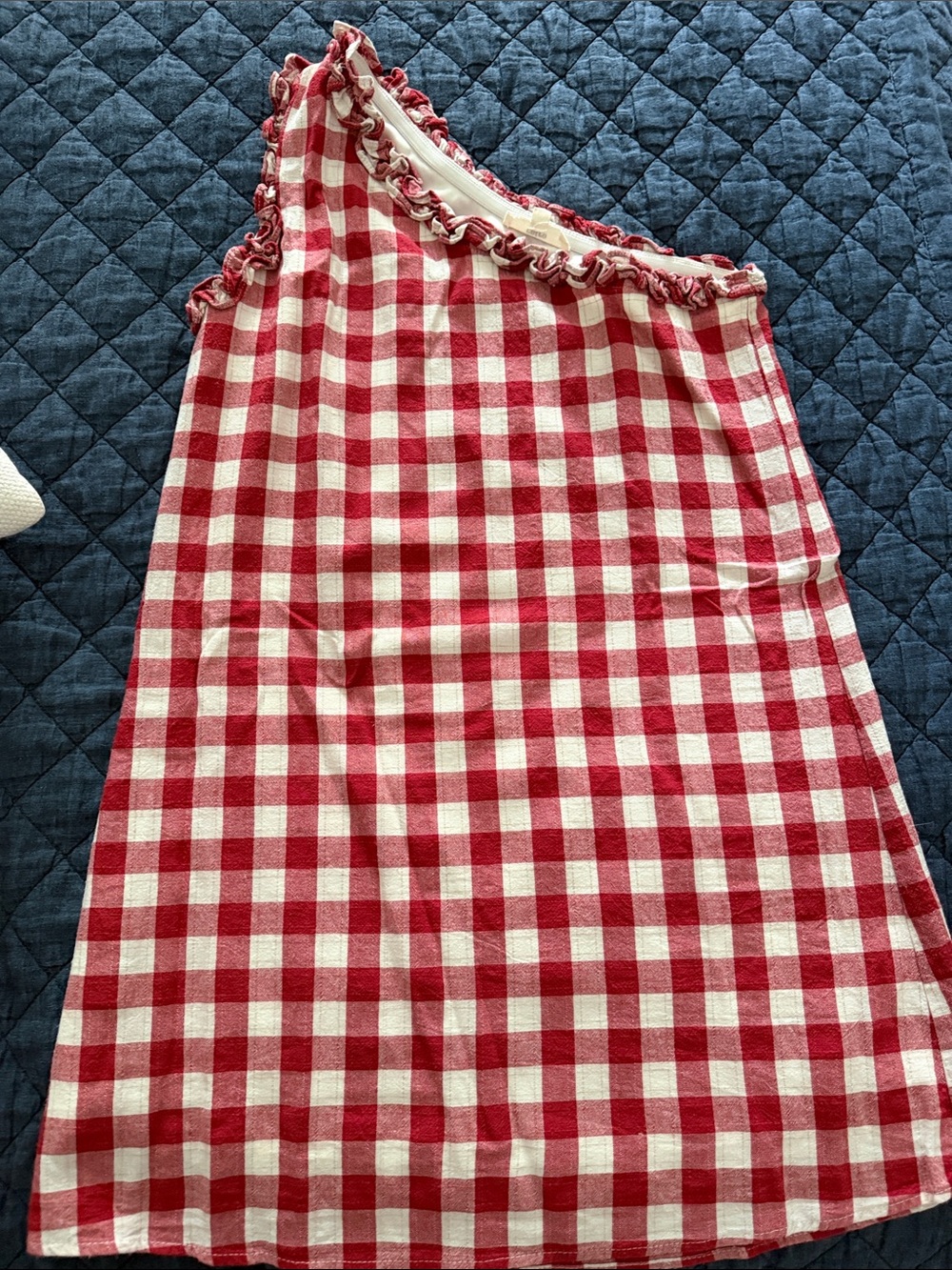 Ladies One-Shoulder Red Gingham Dress